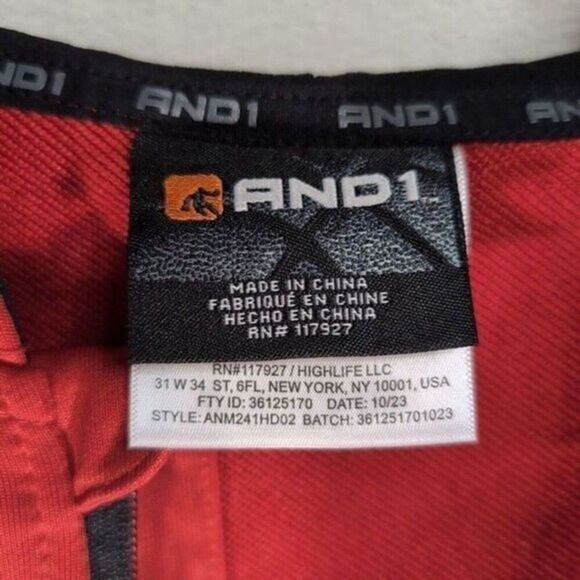 AND1 Men's XL Red Full-Zip Athletic Court Jacket Hoodie Basketball Activewear - Picture 5 of 8